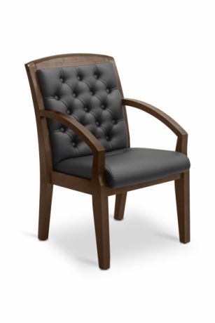 Кресло посетителя Граф с утяжкой экокожа премиум / черная CN1114/ дерево - венге